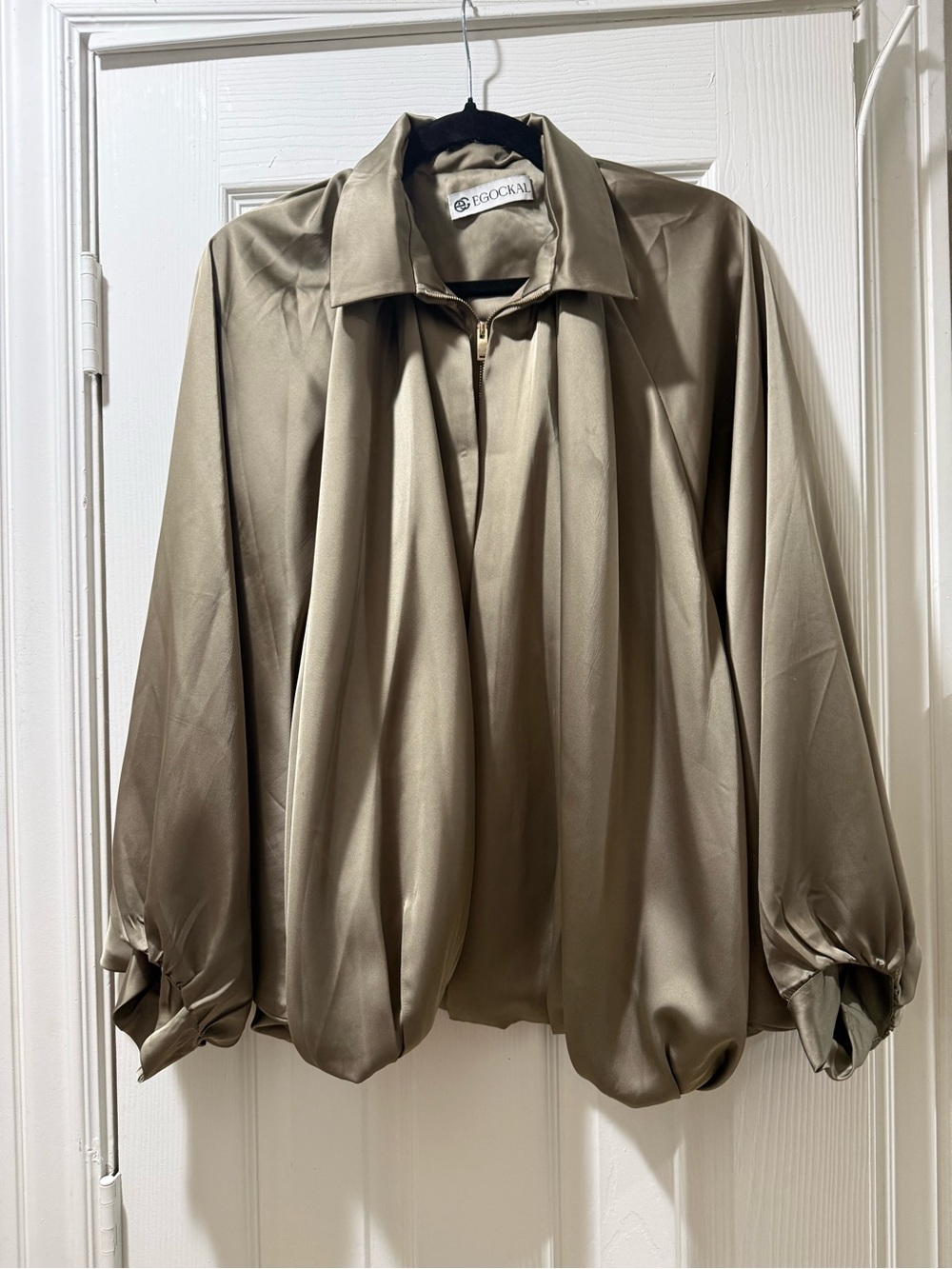 Olive Satin Batwing Bomber Jacket